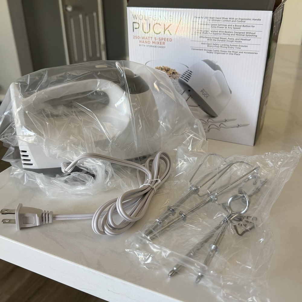 Wolfgang Puck 250W 5-Speed Hand Mixer White Gray with Storage Caddy - Picture 4 of 4